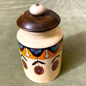 Vintage Pier 1 Imports Floral Ceramic Jar with Wooden Lid  OSK